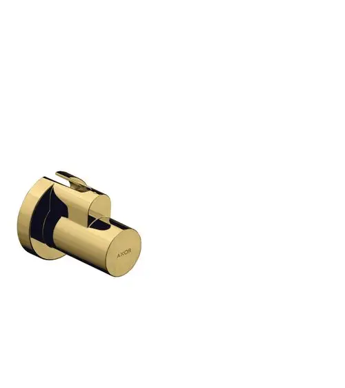 Goldfarbener Wasserhahn mit runder, minimalistischer Form, gezeigt vor einem weißen Hintergrund. Produkt von Hansgrohe.